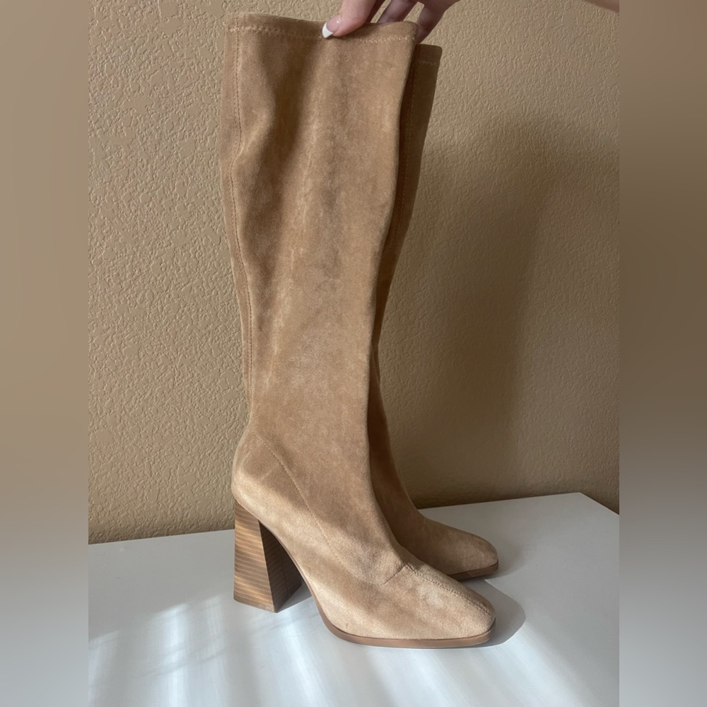 size 8 knee high brown suede heeled boots